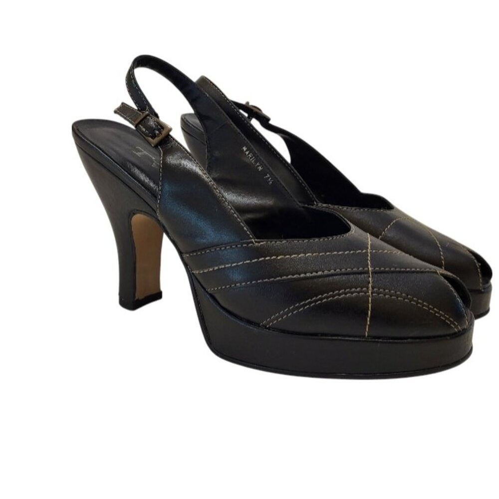 Two Lips Marilyn Black Pinup Peep Toe Buckle Platform Slingback Heels - 7.5 - Picture 2 of 10